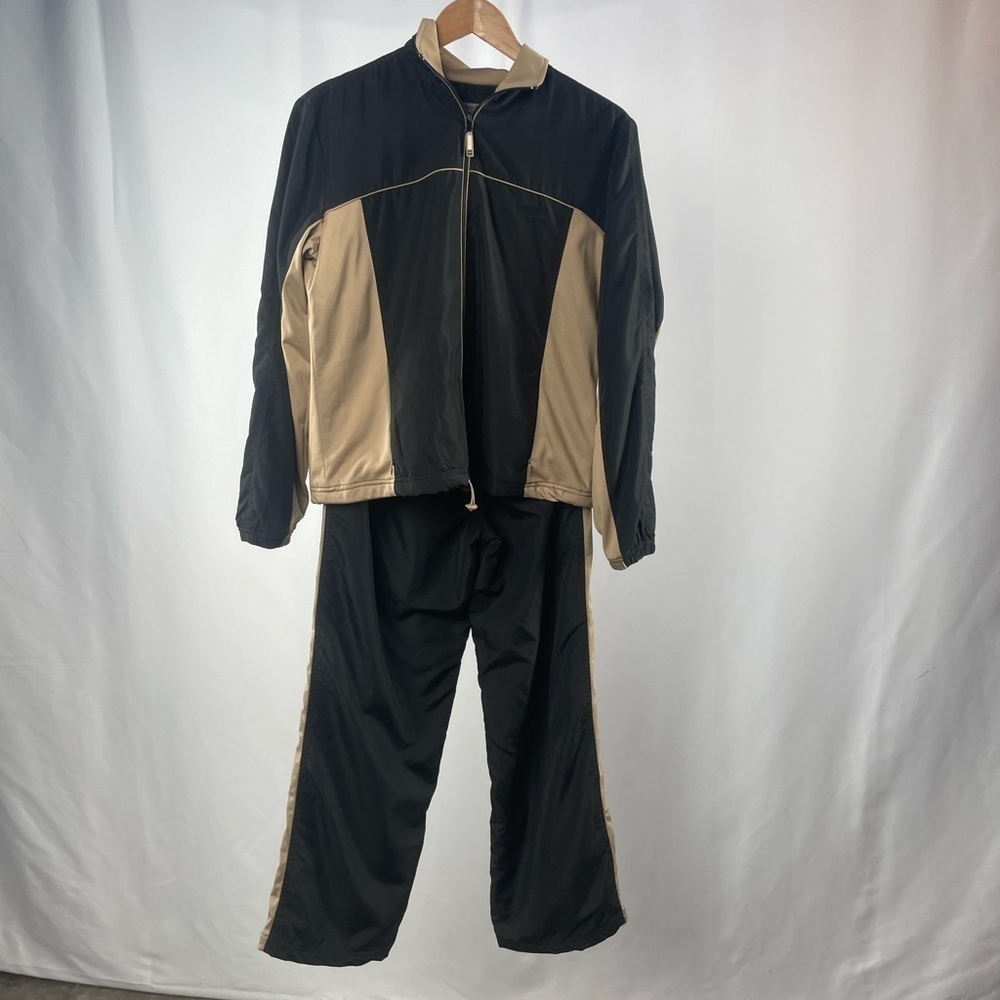 Oleg Cassini Sport Track Jacket and Pants Set in Black Tan Size Petite M/L